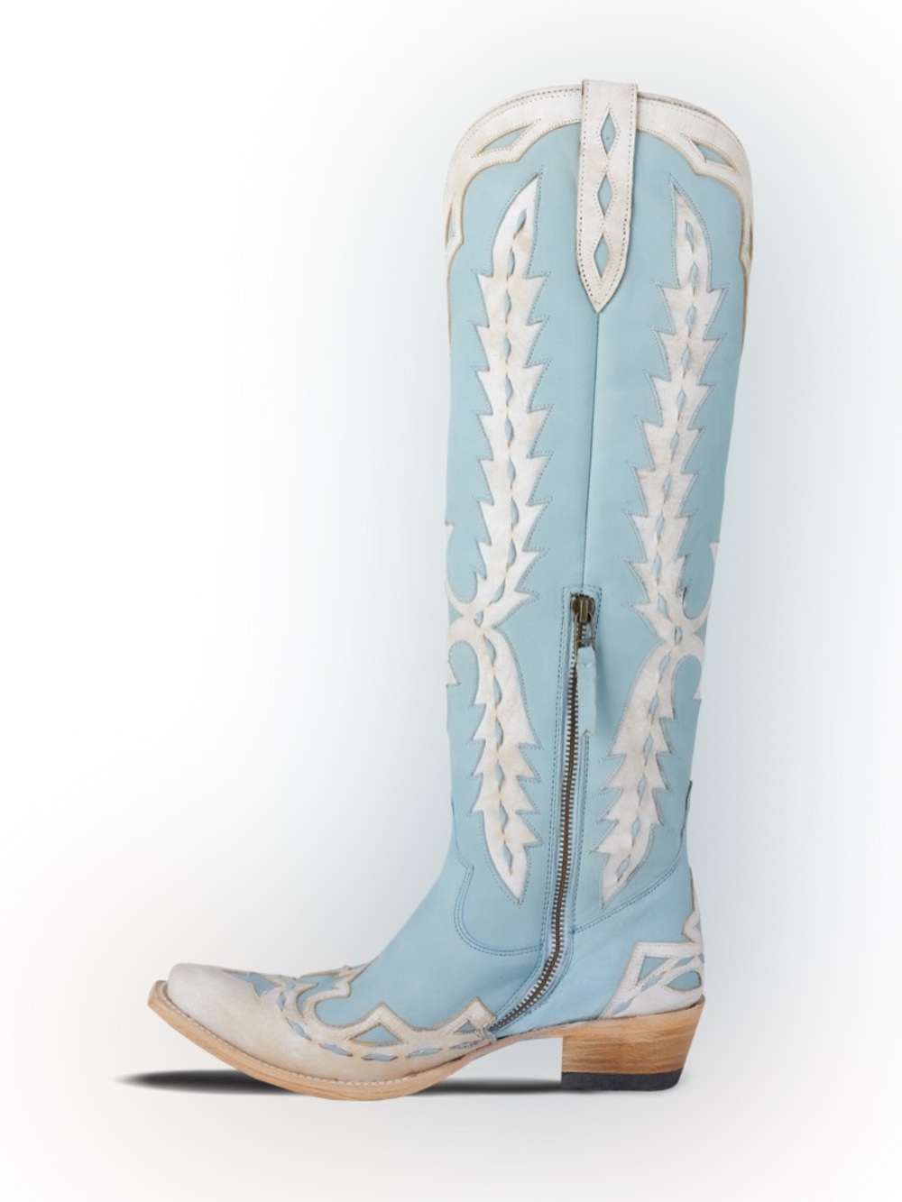 Lane Chase the Wind Powder Blue Embroidered Heeled Cowboy Boots - Picture 3 of 6